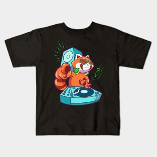 Cartoon red panda DJ at turntable Kids T-Shirt